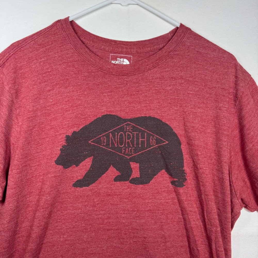 The North Face Mens XL Slim Fit Bear Graphic T-Shirt Heather Red Tri-Blend Tee